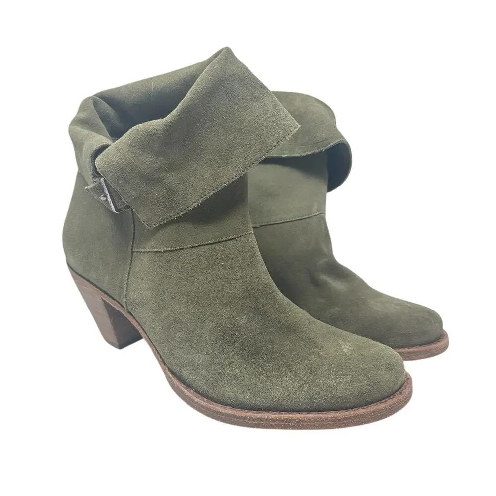 Alice + Olivia Caden Booties Boots Heeled Suede Olive Green Size‎ 40 US 10